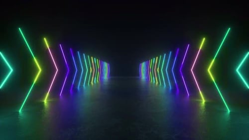 Neon Light Tunnel in Dark Room
