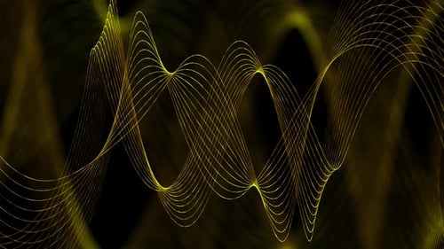 Motion Gold Color Wavy Abstract Digital Particles Background - Flowing Gold Particles on Black Backg