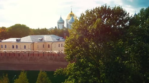 Veliky Novgorod aerial. Aerial view of the Novgorod Kremlin and Cathedral of St. Sophia