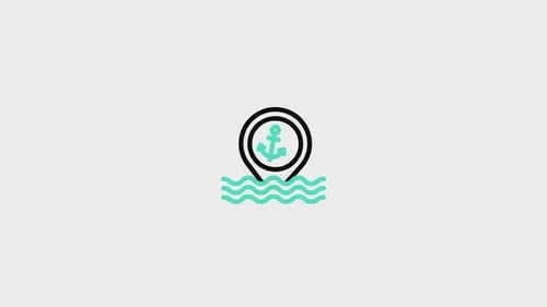 Animated Flat Map Pin with Anchor and Waves Icon