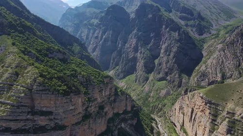 Aerial View of a Beautiful Narrow Gorge Among Mountain Cliffs