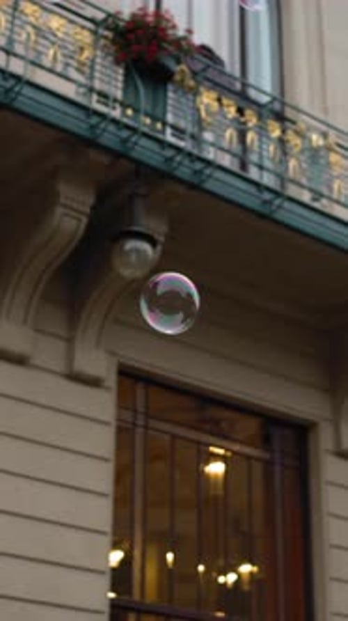 Vertical of Soap Bubbles on the European Street