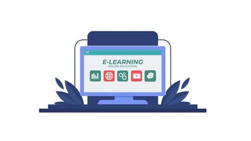 Flat Design E-Learning Online Education Computer Screen Animation