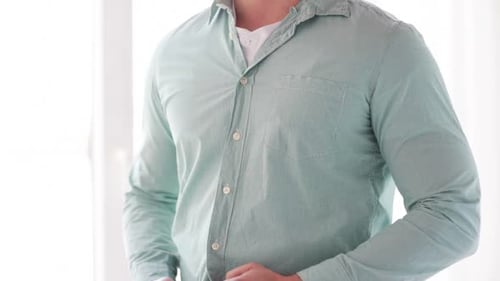 Dressing Clothing and Casual Concept - Close Up of Man Unbuttoning His