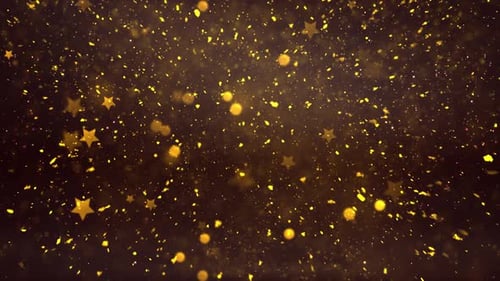Sparkling Golden Glitter Particles and Stars Background Loop
