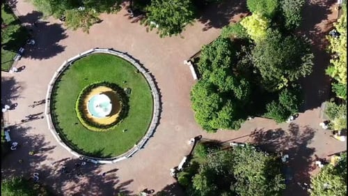 park circul, trees, fountain, relaxation, people, square, rest, circle, garden, church