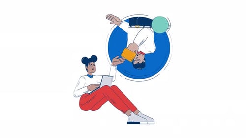 Travail d'équipe à distance entre deux télétravailleurs diversifiés | Animation de doodle