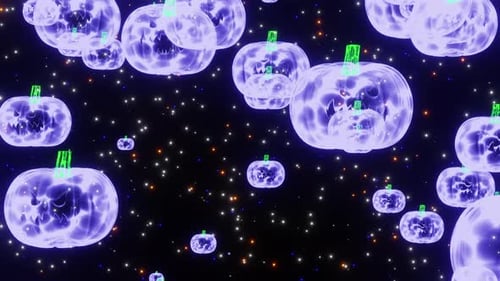 Spooky Glowing Halloween Pumpkins Floating Visual Background
