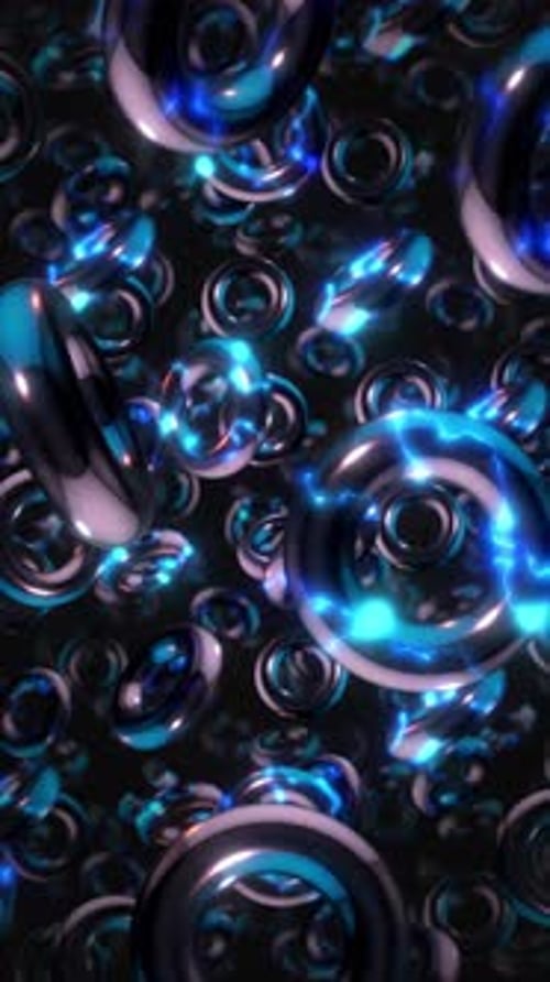 Dark Chrome Electric Torus Ring Shapes Portrait Background Loop