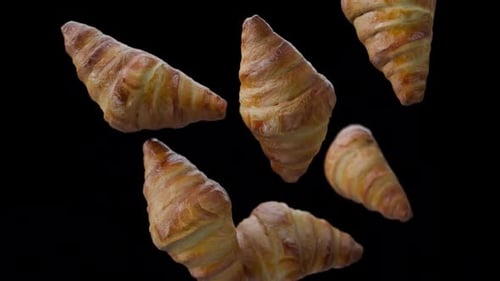 Realistic Croissants Falling Bakery Food Motion Graphic