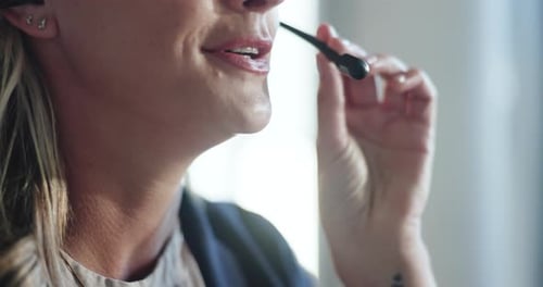 Headset, talking and mouth of businesswoman in office with customer service, communication or crm