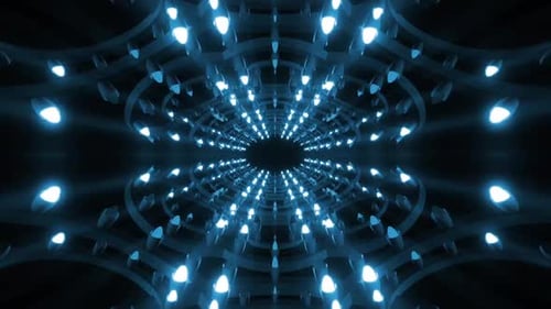 Dynamic blue abstract tunnel with bright light effects and motion blur