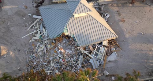 Hurricane Milton Storm Surge Severe Damage to Waterfront House on Manasota Key Florida Destroyed