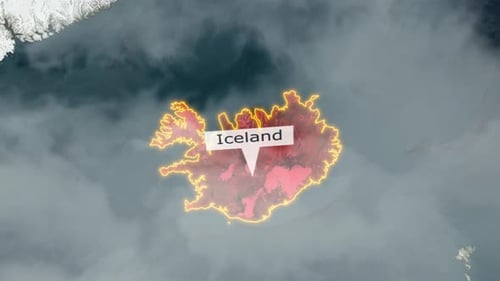Animated Map of Iceland with Red Highlight and Glowing Outline