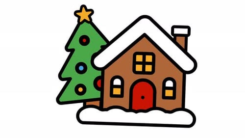 Animated Christmas Gingerbread House and Tree Icon