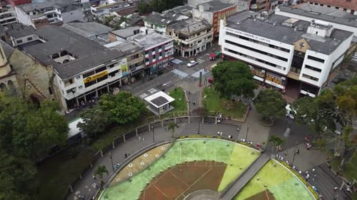 Aerial drone view of El Lago park, Pereira