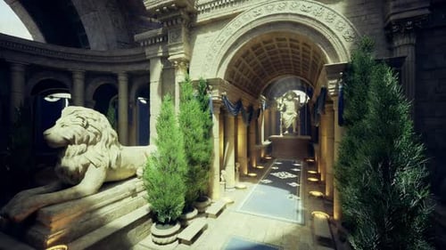 Radiant Marble Entrance Featuring Guardian Lion and Artistic Flooring
