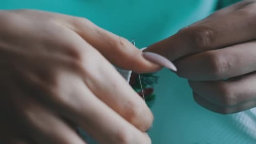 Hand Sewing Needlepoint White Fabric With Floral Design