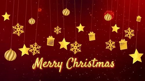 Animated Golden Christmas Decorations and Merry Christmas Text Greeting