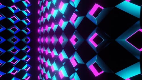 Pink And Cyan Locked Up In Cubic Background Vj Loop In 4K