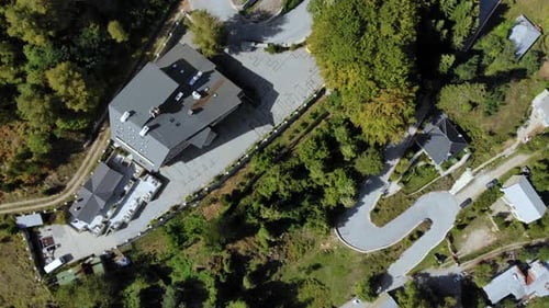 Mountain touristic village of Dardha in Albania with paradise vacation resorts surrounded by forests