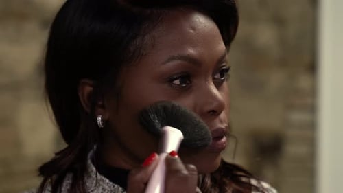 Woman Applying Makeup with Brush Close Up