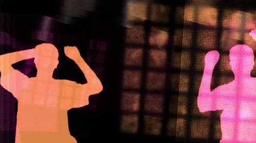 Retro Club Dancing Silhouettes Motion Background Loop