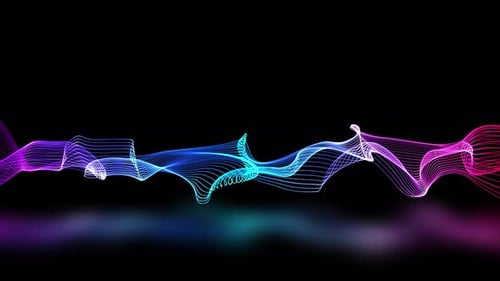 Onde de
particules multicolores rougeoyantes. Onde de particules numérique abstraite animée. Haute technologie futuriste