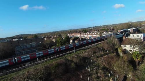 Aerial Train Station UK 4K