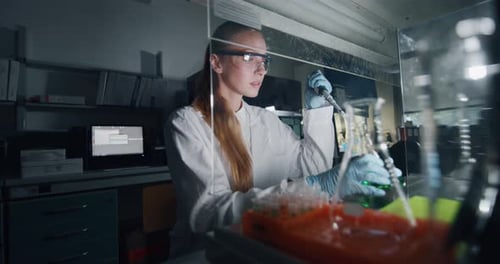 Scientist Working in Clean Laboratory with Beaker