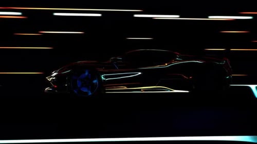 Voiture de sport pour excès de vitesse sur néon. Accélération puissante d'une supercar sur piste nocturne