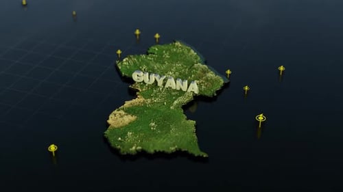 Animated 3D Map of Guyana with Animated Location Pointers
