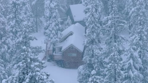 Snowy Cabin with a Breathtaking Aerial View Nestled in Big Bear California