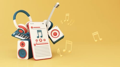 3D Music Concept Animation with Smartphone and Instruments