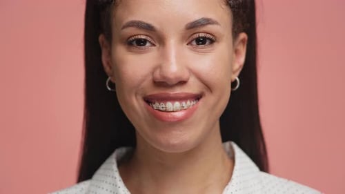 Smiling Woman with Braces Close Up