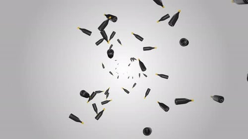 Beer Glass Bottles Are Falling On The Green Screen with Alcohol Drinks Concept