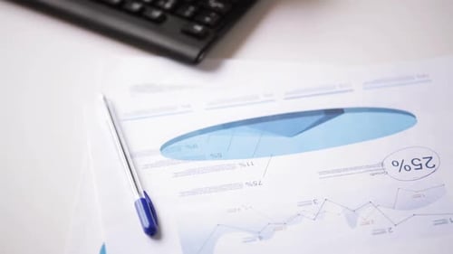 People, Business, Technology, Statistics and Office Work Concept - Close Up Of