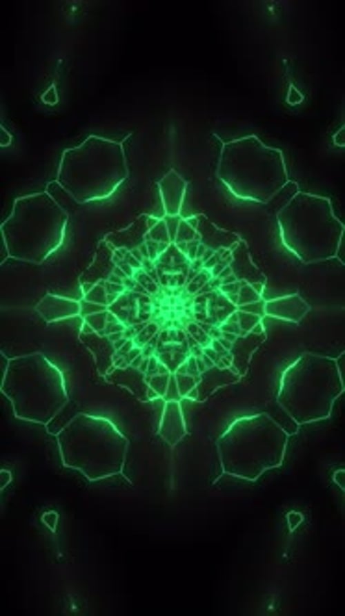 Neon Green Geometric Hexagon Kaleidoscope Loop Background