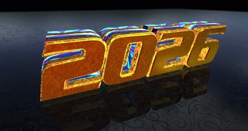Golden Decorative 3D 2026 Year Reveal Animation