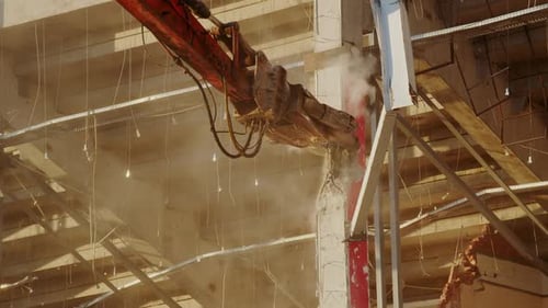 Excavator Cuts Support of Old Abandoned Hockey Stadium