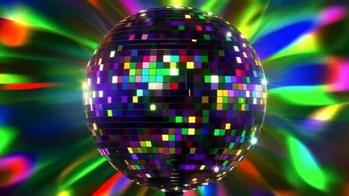Lebendige rotierende Disco-Spiegelkugel mit Neonlichtstrahlen