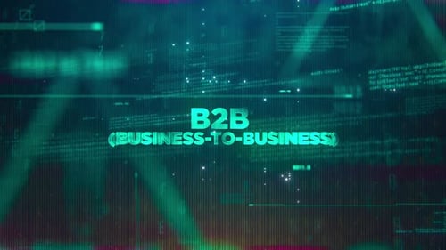B2B-Wort (Business to Business) zum futuristischen Hintergrund der Hochtechnologie