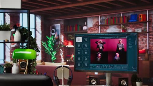 Computer on Desk with UI of GPT Application Turning Text Prompt Into Photos