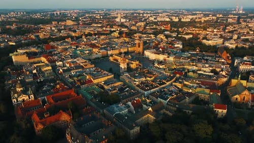 Old Europe Market Square. Kracow, Poland Aerial View.