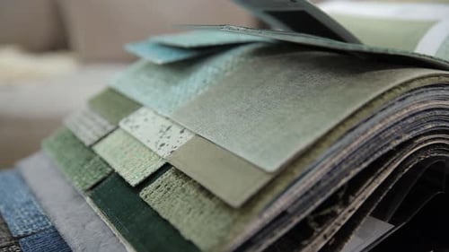 Fabric Swatches Close Up in Various Colors and Textures