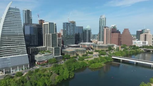 April 2024 - 4K aerial of downtown Austin, Texas, USA