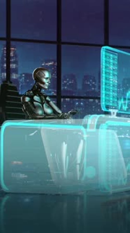 AI Robot Trading Scene Vertical Cinematic Fintech Animation