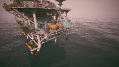 Oil Rig Operational in Open Waters During Calm Weather Conditions