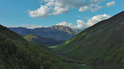 Rocky Mountains and Valley Before Sunset Aerial