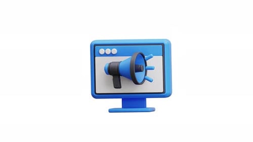 Animated 3D Monitor Megaphone for Digital Marketing Promotion